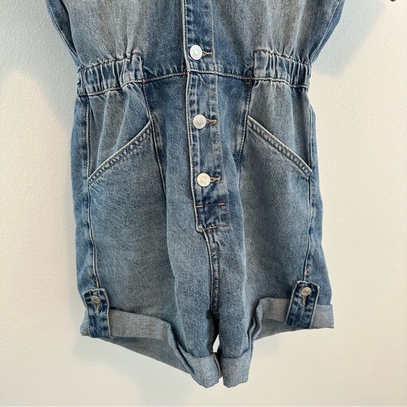 Free People Marci Denim Short Button Up Romper - Picture 7 of 7